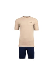 EMPORIO ARMANI - Herren Schlafanzug, kurz - ENDURANCE, Short Pyjama Set, Stretch Cotton - Beige/Blau