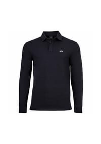 ARMANI EXCHANGE - Herren Langarm-Poloshirt - Knopfleiste, Pique, Cotton Stretch - Dunkelblau