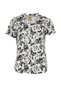 ROADSIGN® australia - Damen Bluse Butterflies mit floralem Allover Print aus fließender Viskose für Sommer, Alltag und Casual Mode - grün/weiss