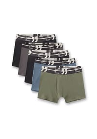 Sanetta - Jungen Boxershorts, 5er Pack - Teens, Unterwäsche, Single Jersey, Baumwoll-Stretch - Schwarz/Grün/Blau/Grau