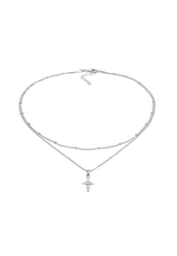 elli. - Halskette Choker Layerkette Kreuz Zirkonia 925 Silber - Silber