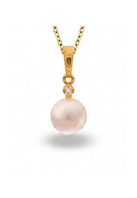 DI PERLE® DI PERLE Schmuckkollektion - Süßwasser Zuchtperlen Anhänger aus 585er Gelbgold mit Brillant, Brillanten 0,030 ct - weiß