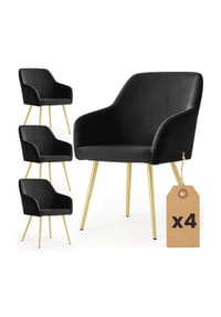 Akord - Estelle Glatte Esszimmerstühle aus Samt, 4er-Set - beige / goldfarbene Beine