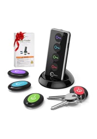MANIKE - Schlüsselfinder Set mit 4 Empfängern – RF Funk Schlüssel Finder mit LED-Taschenlampe, Item Tracker & Piepser - Schwarz