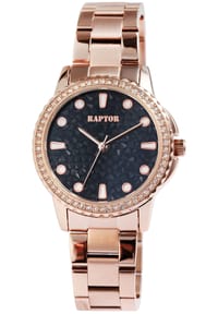 RAPTOR Raptor - Damen Quarz Armbanduhr Gitti mit Edelstahlgliederarmband - 3 ATM - Mineralglas - rosegold-schwarz