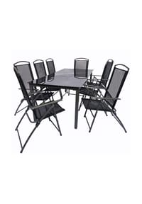 VCM. - 9-tlg Gartenmöbel Set | Sitzgruppe Essgruppe | 1x Tisch, 8x Stühle | Tisch Maße ca. H. 76 x B. 189 x T. 90 cm | Hochlehner Set 189S - Schwarz