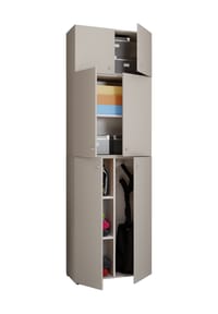 VCM. - Holz Besenschrank | 6 Fächer | Maße: H. 223 x B. 70 x T. 39 cm | Haushaltsschrank | Mehrzweckschrank | Aufsatz mit zwei Türen - Lona - Buche