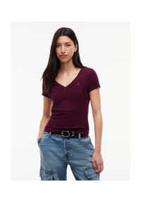 TOMMY Jeans - T-Shirt, V-Ausschnitt, für Damen - BDS  BLACK