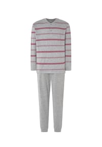 MoFiz Herren Schlafanzug Langarm - Baumwolle Modal Pyjama Set Mit Knopfleiste