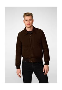 RICANO - Herren Lederjacke Leon, dünner Blouson mit Polokragen - Braun