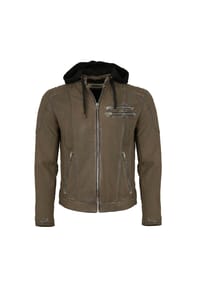 PUNCHBALL® - Herren Lederjacke Kapuze Lammnubuk olive-braun antik - olive-braun
