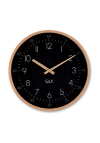 COFI - QLK Wanduhr Moderne Design Uhr mit Holzrahmen und Zeigern, Ø31cm - Schwarz Onesize