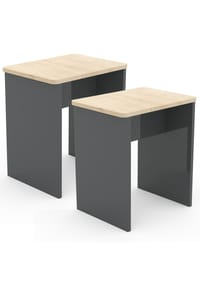 VCM. - 2er Set Holz Sitzhocker Würfel Fußablage Beistelltisch Esal - Anthrazit / Honig-Eiche