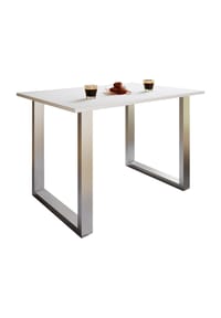VCM. - Holzesstisch | H. 76 x B. 140 x T. 50 cm | hochwertiges und massives Fußgestell | Füße aus Eisen | Küchentisch - Xona U - Silber / Buche
