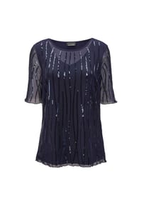 GOLDNER - Kurzgröße:  Mesh-Shirt mit funkelnden Pailletten - mitternachtsblau / bestickt