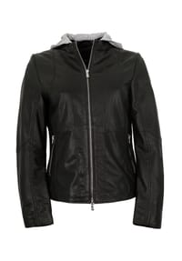 JILANI - Damen Lederjacke Lammnappa Kapuze schwarz - schwarz