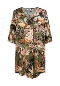 elanza - Kleid mit Blumen-Print in Oliv/Rosé - khaki/weiß