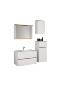 VCM. - 5-tlg. Waschtisch Set mit Keramikbecken, Badschrank mit 2 Softclose-Schubladen, Midischrank, Hängeschrank, Spiegelschrank mit Beleuchtung und Steckdose, Maße Unterschrank H. 51 x B. 81 x T. 47 cm, Cosila-I - Anthrazit