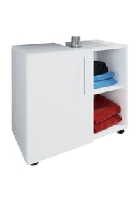 VCM. - Holz Waschbeckenunterschrank | Badschrank | Maße: H. 51 x B. 60 x T. 30 cm | 1 Drehtür | 2 offene Regalfächer | modernes Badezimmermöbel - Flandu lll - Weiß