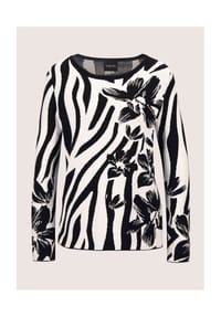 MADELEINE - Intarsienpullover mit Zebra- und Blumenmuster - schwarz / wollweiß
