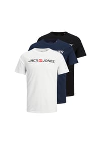 JACK & JONES - Herren T-Shirt, 3er Pack - JJECORP LOGO TEE CREW NECK, Logo-Print, Baumwolle - Weiß/Marineblau/Schwarz