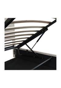 KOMHTOM - Polsterbett 140x190 cm, Leinen hellgrau, hydraulisch, mit Stauraum & Nieten - Grau