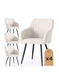 Akord - Luxano Quadratisch Gesteppte, Gepolsterte Esszimmerstühle, 4er-Set - beige / goldfarbene Beine