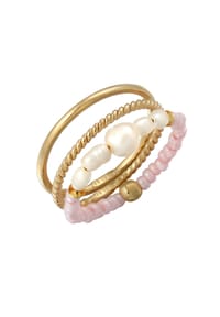 elli. - Ring Set Süßwasser-Zuchtperlen Glas 925 Silber Vergoldet - Gold