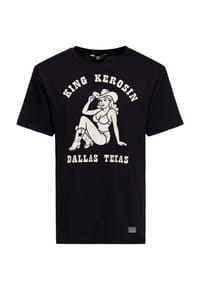 KING KEROSIN - Print-Shirt Zweifarbiger Frontprint mit Pin-up-Motiv Texas Cowgirl - schwarz