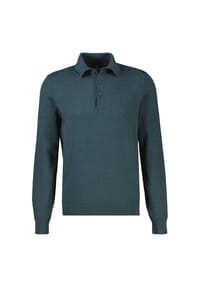 LERROS - Langarm Polo aus Baumwollstrick mit flexiblen Rippbündchen - CEDAR GREEN MELANGE