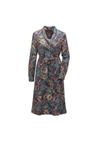 GOLDNER - Kurzgröße:  Hemdblusenkleid mit Bindegürtel - petrol / dunkelrot / gemustert