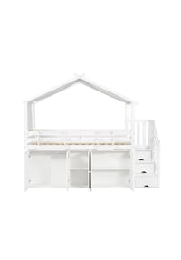 KOMHTOM - Hausbett 90x200cm in Weiß+Grün mit 1 Kleiderschrank und 2 Schließfächer - Weiß