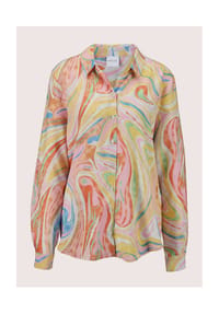 MADELEINE - Longbluse mit Unikat-Print - weiß / gelb / blau