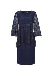 GOLDNER - Kurzgröße:  Kleid mit feinem Spitzenüberwurf - mitternachtsblau