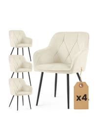 Akord - Diamante Gesteppte Esszimmerstühle aus Samt, 4er-Set - creme