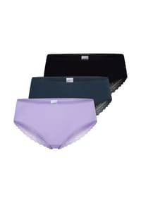 SCHIESSER - Damen Brazilian-Slips, 3er Pack - 3Pack Brazilian, Stretch Cotton, uni - Lila/Schwarz/Dunkelblau
