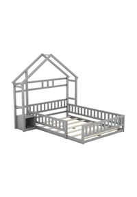 KOMHTOM - Kinderbett 140x200, grau, Hausform, mit Geländer – ohne Matratze - Grau