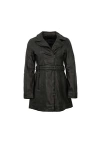 Mauritius LEATHERWEAR - Damen Ledermantel Trenchcoat Lammnappa Gürtel schwarz - schwarz