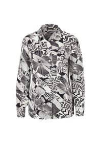 GOLDNER - Kurzgröße:  Bluse - schwarz / cremeweiß / gemustert