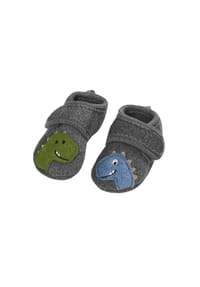 maximo® - Lauflernschuhe "Dinosaurier" Anti-Rutsch-Sohle, Klettverschluß - carbonmeliert