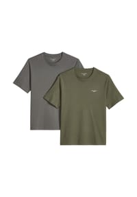 Marc O'Polo DENIM - Herren T-Shirts, 2er Pack - T-Shirt Logo Print, Rundhals, Bio-Baumwolle - Dunkelgrau/Grün