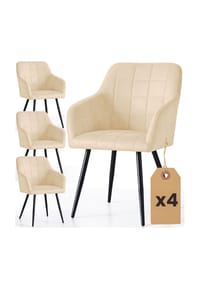 Akord - Luxano Quadratisch Gesteppte, Gepolsterte Esszimmerstühle, 4er-Set - beige / goldfarbene Beine