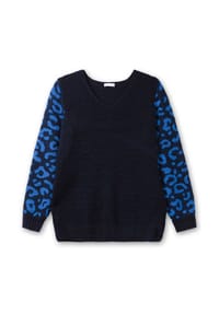 sheego - V-Ausschnitt-Pullover - tiefblau-gemustert