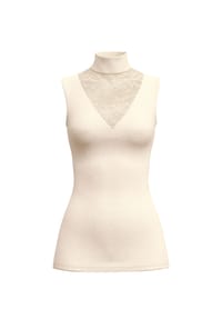 CALIDA - Damen Tank-Top mit Rollkragen aus Wolle-Seide Silky Wool Glam - charm cream