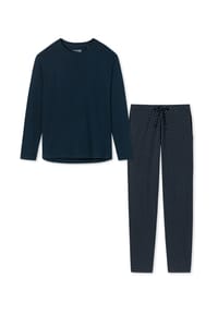 SCHIESSER - Schlafanzug Organic Cotton - Blau gepunktet / Creme