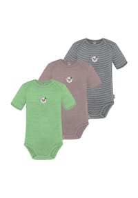 normani® - 3er Set Baby Merino Body Kurzarm Tauranga - Anthrazit/Grau/Grün