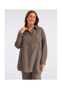 sheego - Leinenbluse - dunkeltaupe