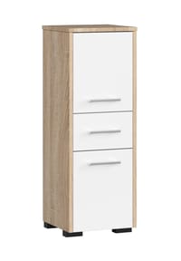 Akord - Fin Badezimmer-Hochschrank mit 2 Türen, 1 Schublade und 3 Einlegeböden - artisan-eiche