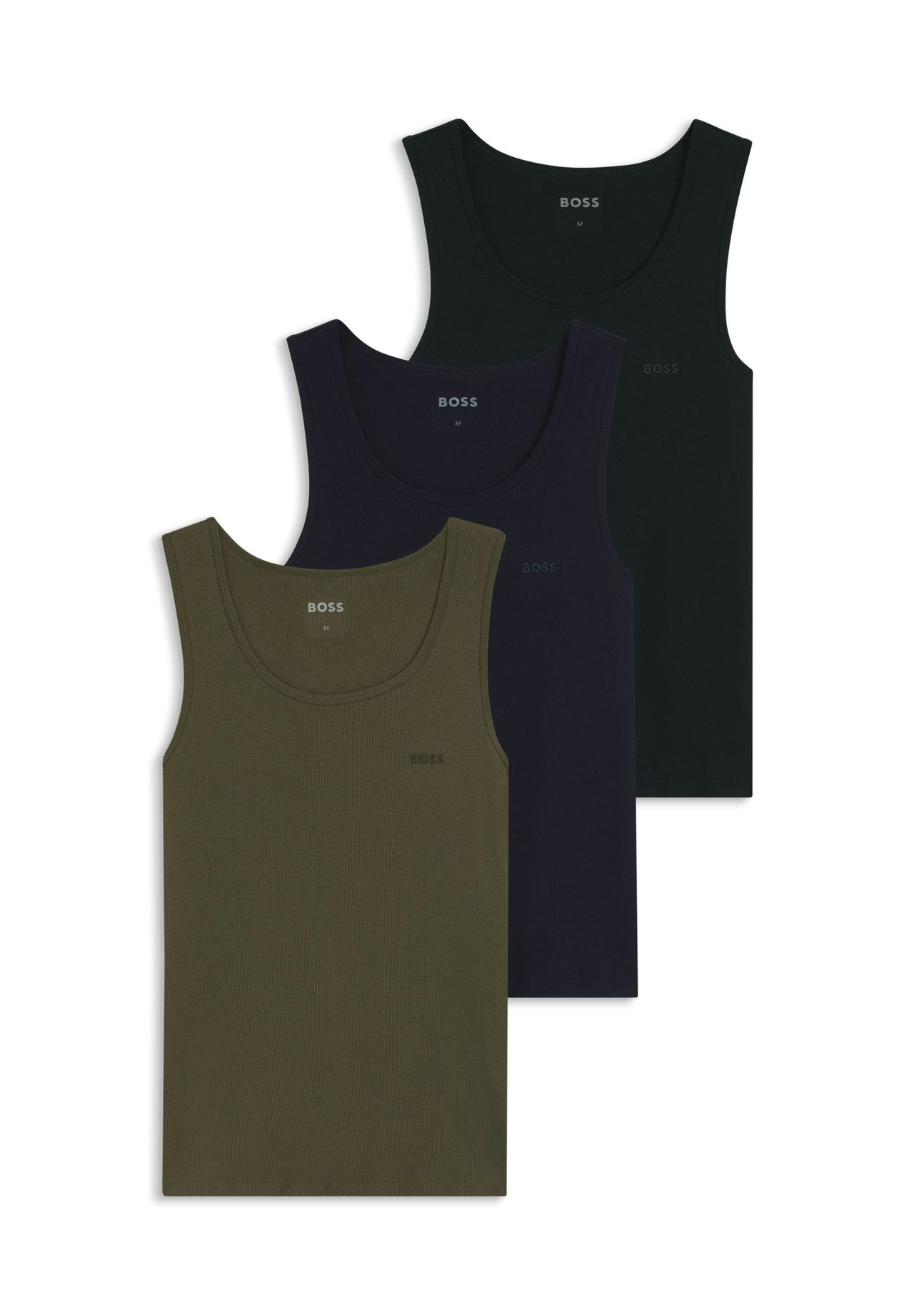 Boss Unterhemd Rib Classic, 3Er-Pack, FüR Herren, Schwarz|Blau|GrüN, XXL
