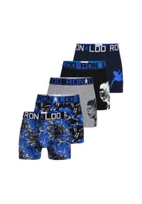 CR7 - Jungen Boxershorts, 5er Pack - Cristiano Ronaldo Motive, Trunks, Cotton Stretch, Logobund - Schwarz/Blau/Grau